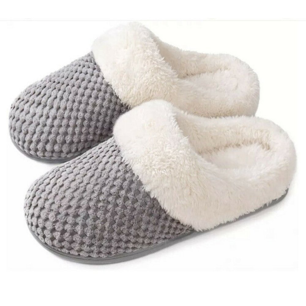 ULTRAIDEAS Women's Comfy Coral Fleece Memory Foam Slippers 5-6 Grey